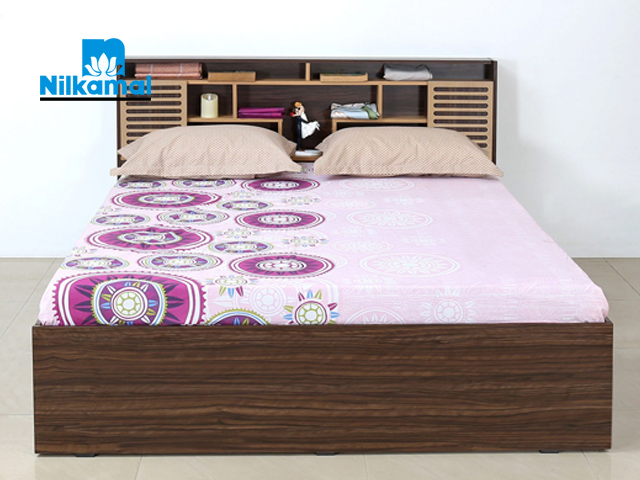 Queen Bed Box Storage Beech Walnut